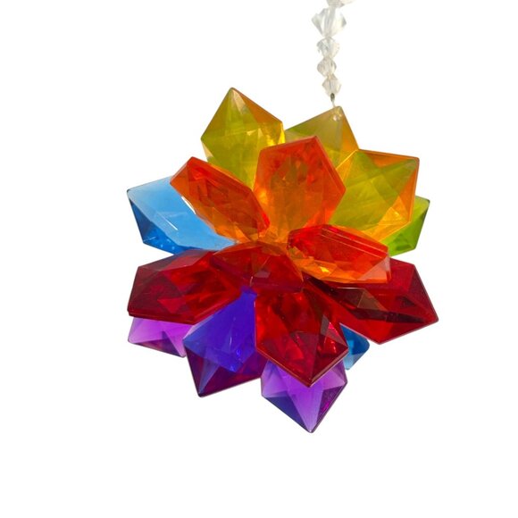 Ganz Rainbow Acrylic Starburst Suncatcher Hanging Prism Ornament With Beaded Str - Picture 6 of 7